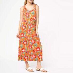 UGG Koolaburra Orange Tropical Floral Cotton Rayon Maxi Lounge Dress Size XL